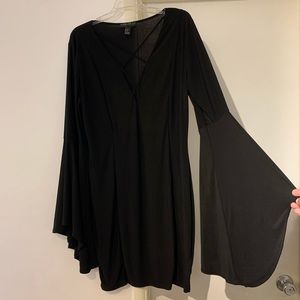 Plus 2x Long Black Bell Sleeve Dress